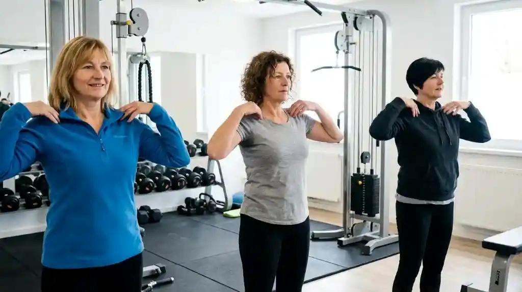 Ženy cvičí a krouží rameny